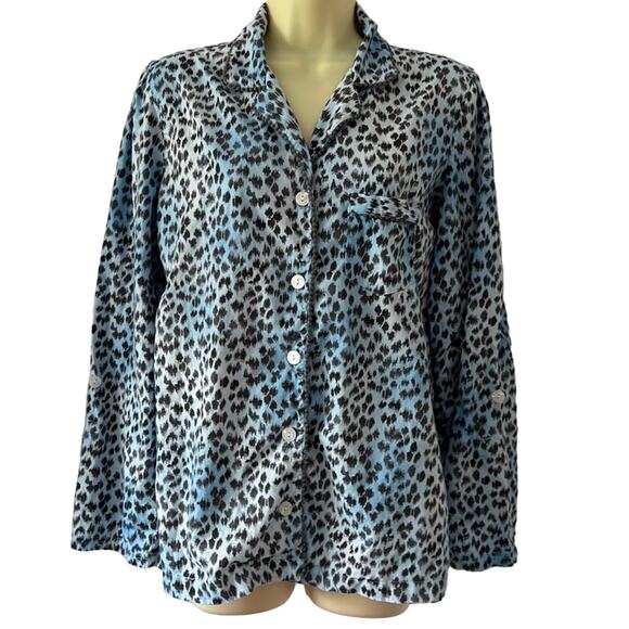 Victoria’s Secret Pajama Top Size M Animal Print Blue Gray Cotton Button Front - Picture 1 of 10